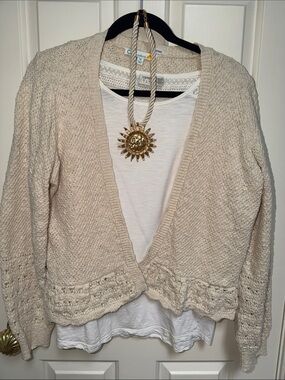 C&C California sz XL 100% Cotton Open cardi sweater crochet ruffle boho festival